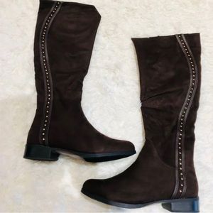 NEW Faux Suede Studded Tall Brown Winter Boots 10
